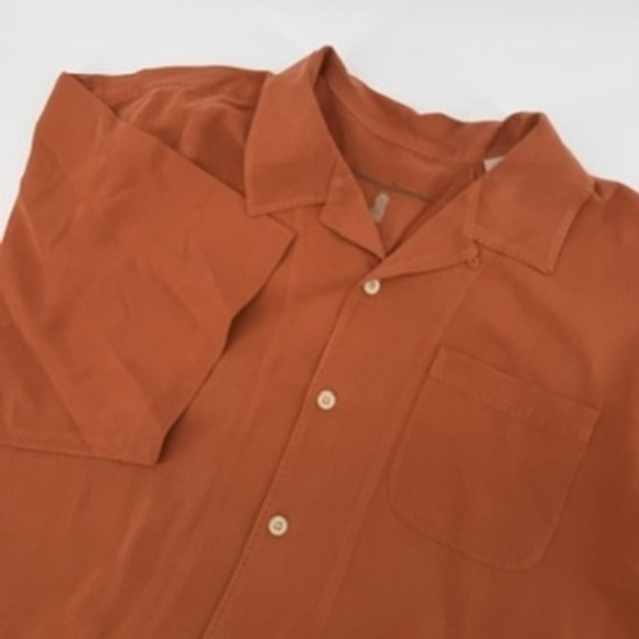Tommy Bahama XL Shirt Mens 1005 Silk Button Up Camp Collar Short Sleeve Rust - Picture 1 of 7